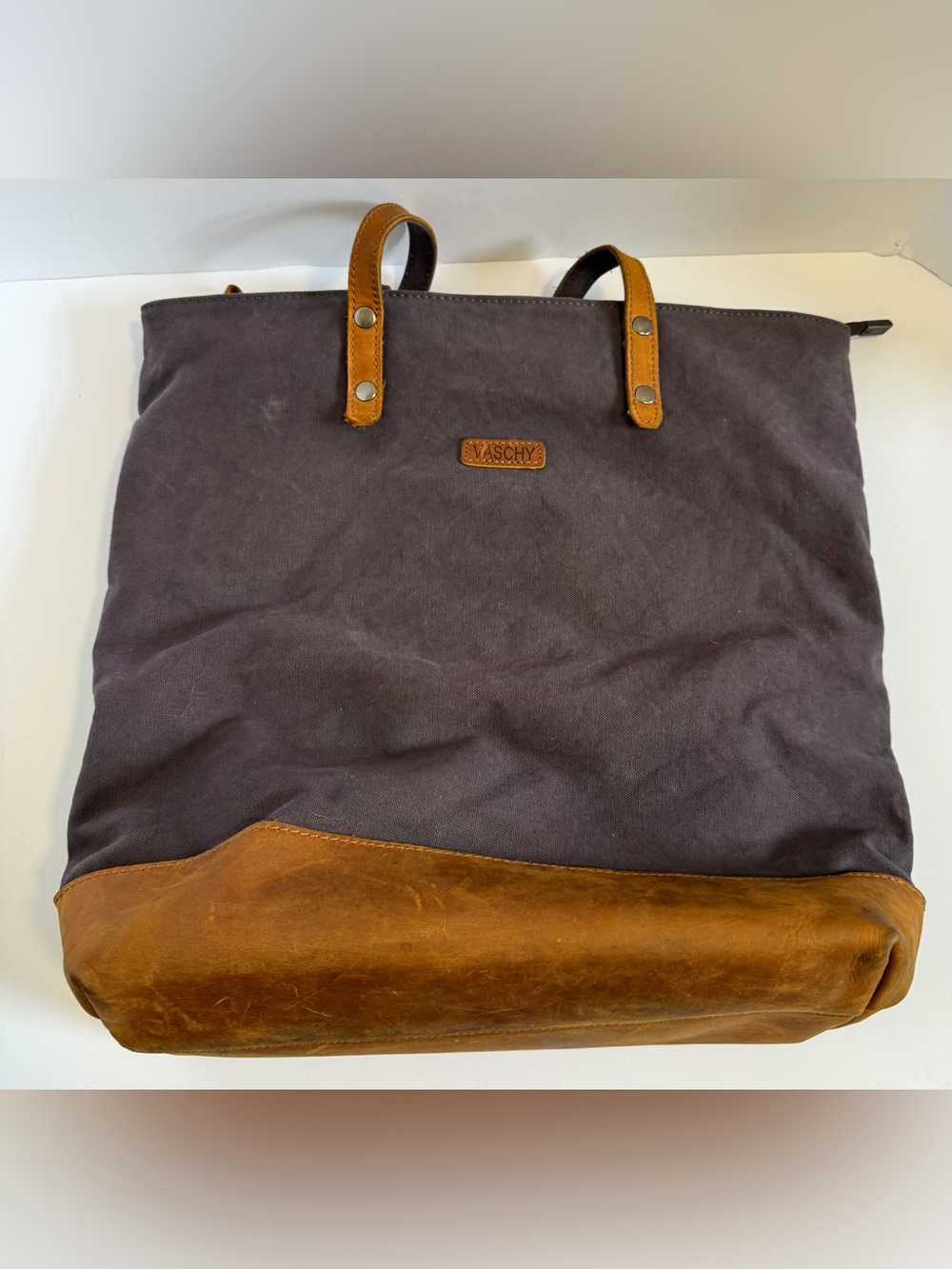 VASCHY Leather Canvas Vintage Tote Bag - Picture 3 of 12